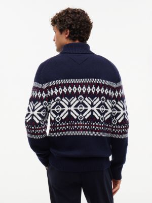Мужской топ Tommy Hilfiger Relaxed Fair Isle Wool-Blend Turtleneck, цвет: Тёмно-синий / Слоновая кость — фото 5