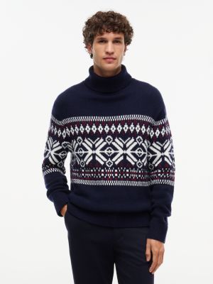 Relaxed Fair Isle Wool-Blend Turtleneck, Blue Ivory