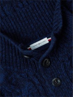 Flag Logo Cable Knit Mockneck Sweater — Navy Blue 6