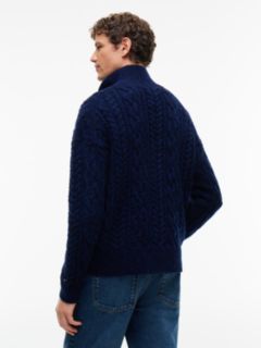 Flag Logo Cable Knit Mockneck Sweater — Navy Blue 4