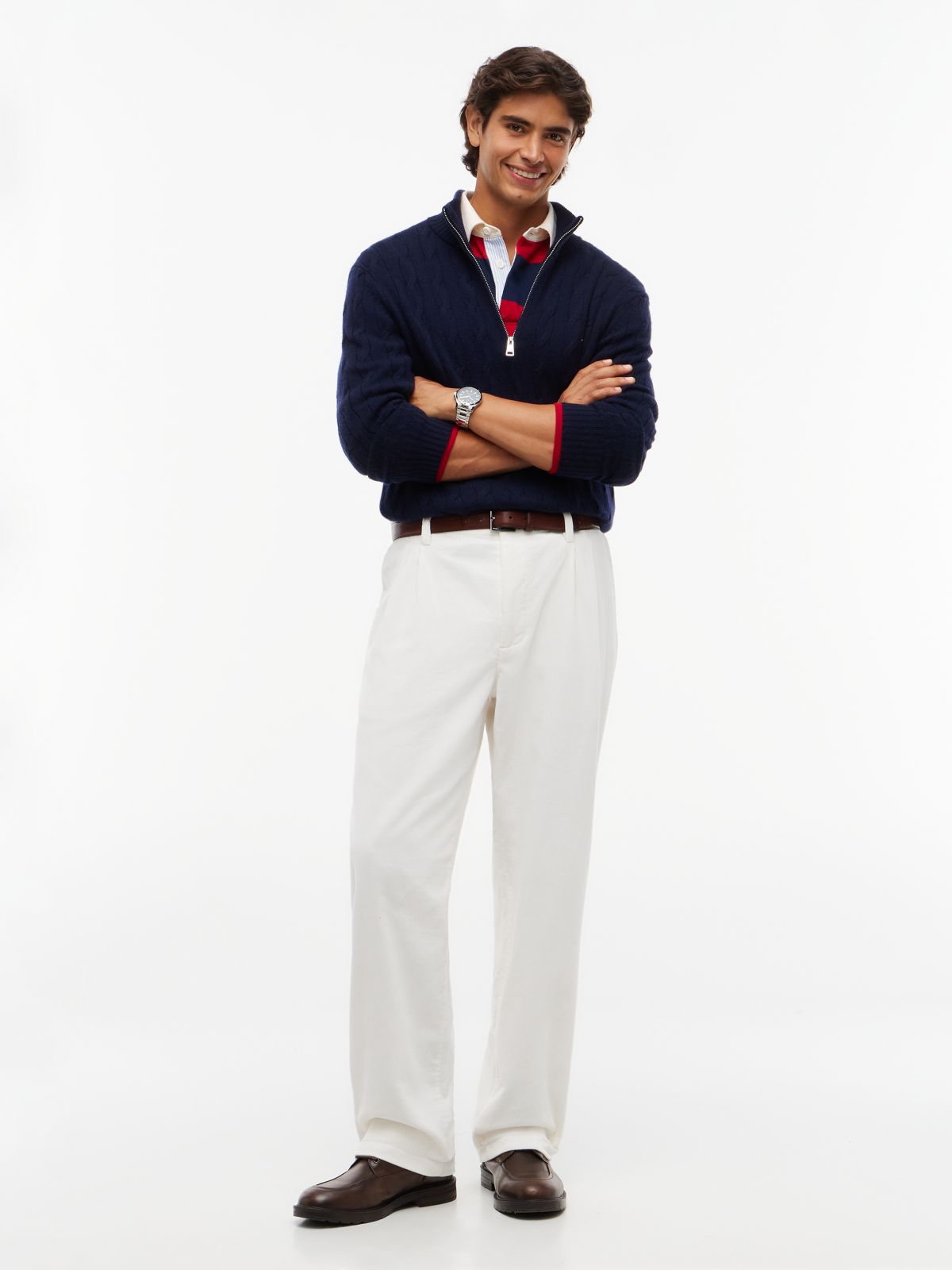 Relaxed Pleated Corduroy Pant — Ivory Silk