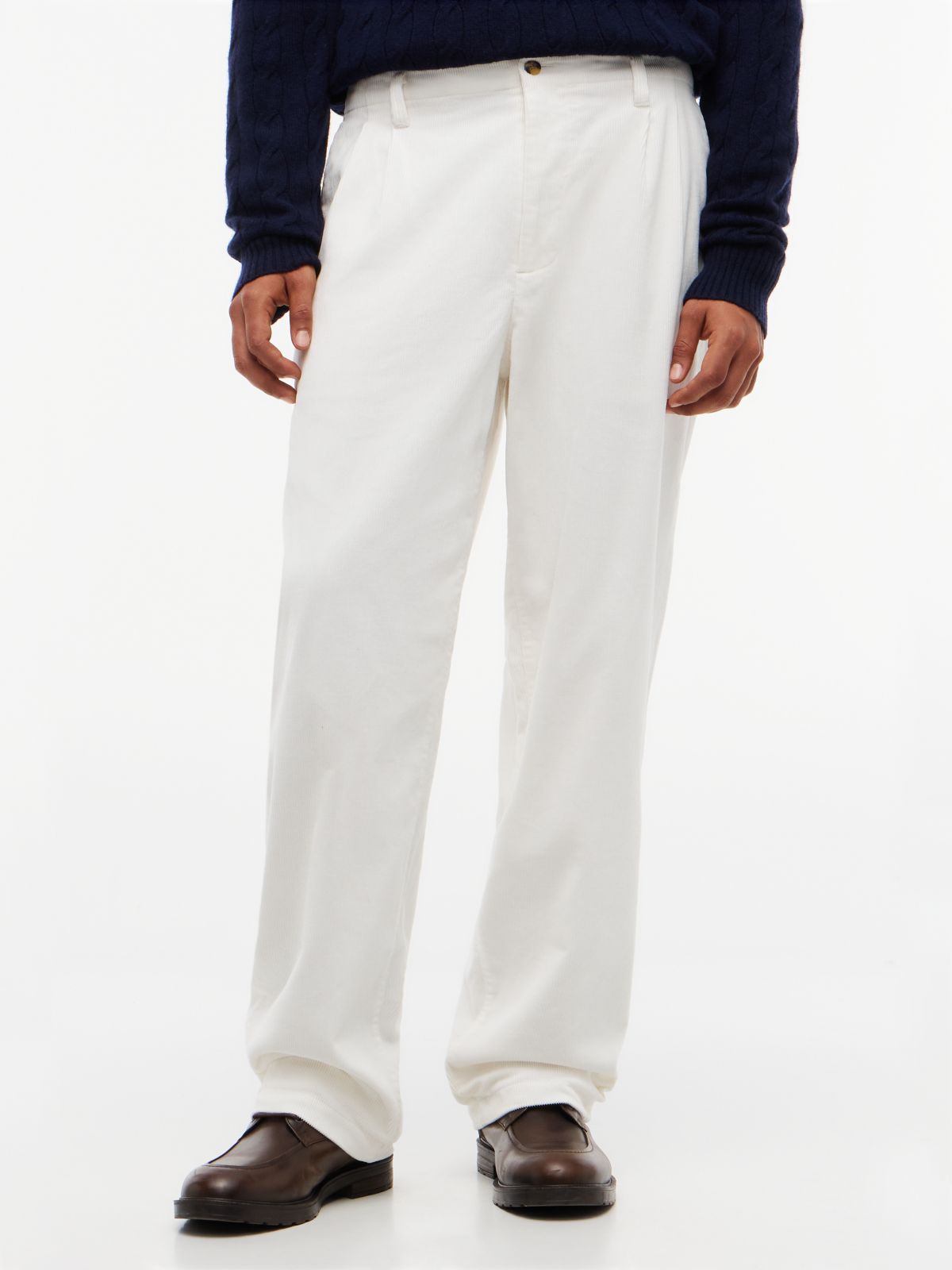 Relaxed Pleated Corduroy Pant — Ivory Silk