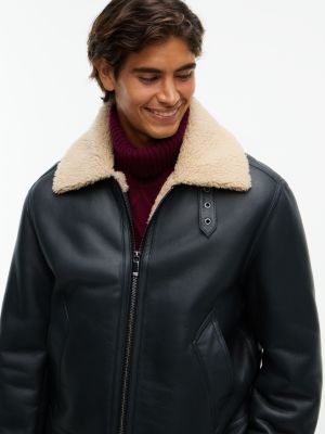 Мужская куртка Tommy Hilfiger New York Label Shearling Leather Aviator, цвет: Чёрный — фото 3