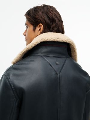 Мужская куртка Tommy Hilfiger New York Label Shearling Leather Aviator, цвет: Чёрный — фото 4