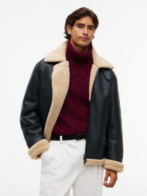 New York Label Shearling Leather Aviator Jacket, Black