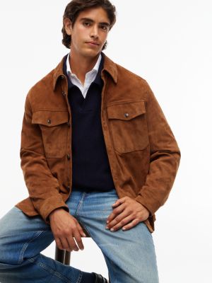 Мужская рубашка Tommy Hilfiger New York Label Relaxed Suede Overshirt, цвет: Timeless Tawny — фото 3