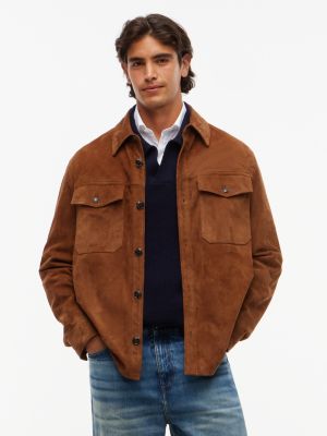 New York Label Relaxed Suede Overshirt, Timeless Tawny