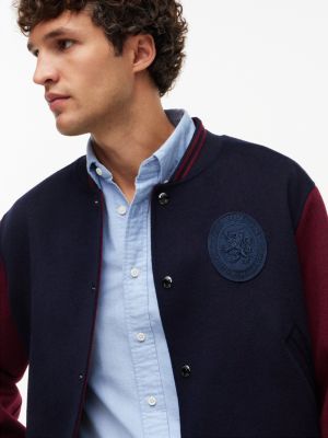 Мужская куртка Tommy Hilfiger New York Label Wool-Cashmere Blend Varsity, цвет: Тёмно-синий — фото 4
