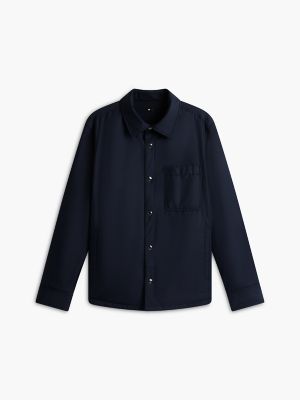 Мужская рубашка Tommy Hilfiger New York Label Mixed-Media Reversible Overshirt, цвет: Тёмно-синий — фото 7