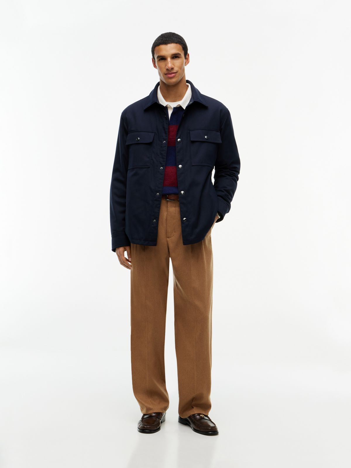 New York Label Mixed-Media Reversible Overshirt — Navy Blue