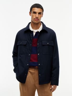 New York Label Mixed-Media Reversible Overshirt, Navy Blue