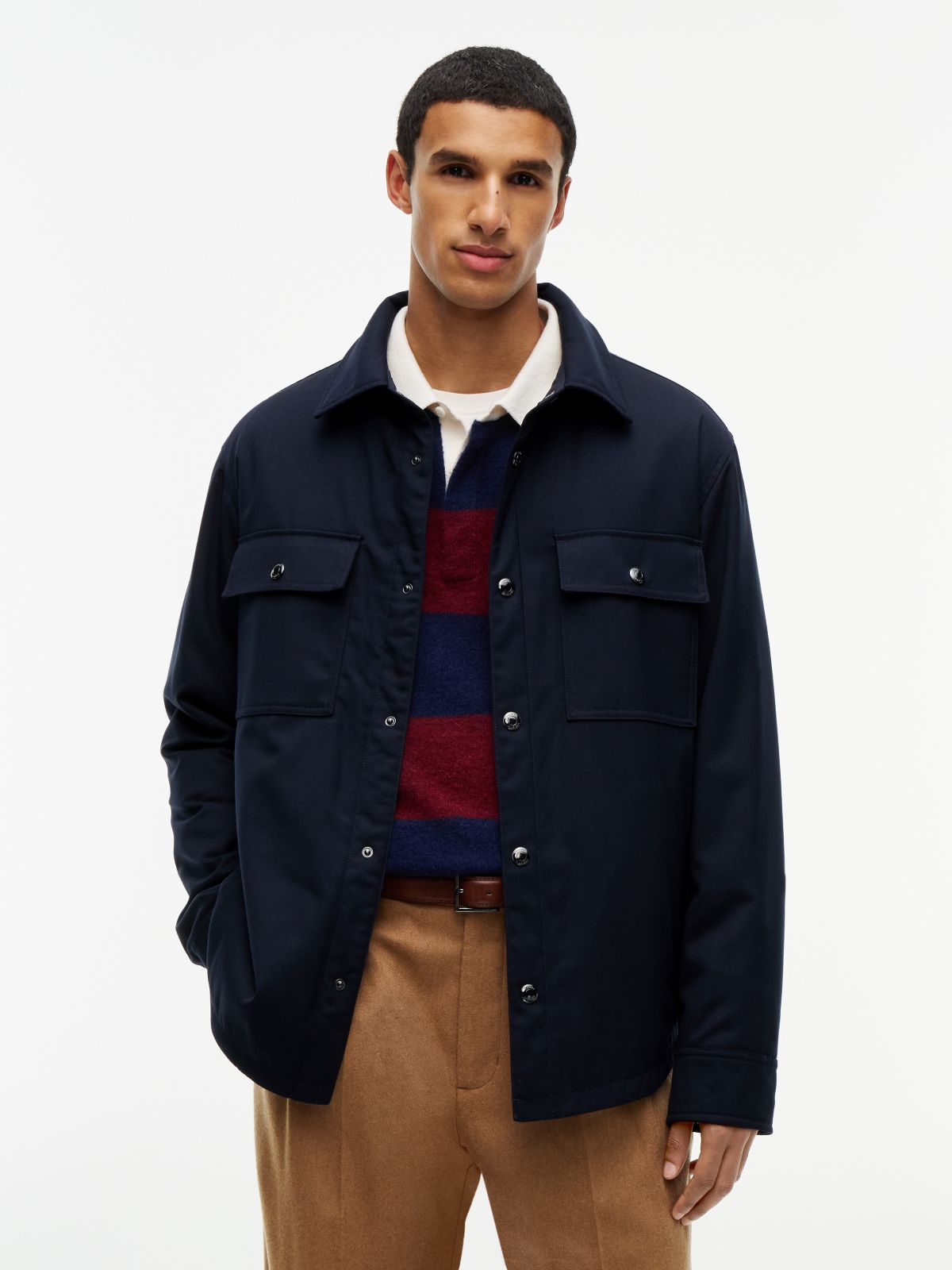 New York Label Mixed-Media Reversible Overshirt — Navy Blue