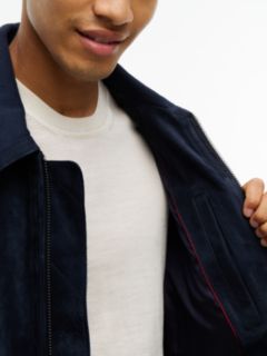 New York Label Nubuck Leather Jacket — Navy Blue 4