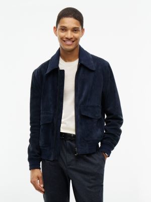 New York Label Relaxed Leather Jacket, Navy Blue