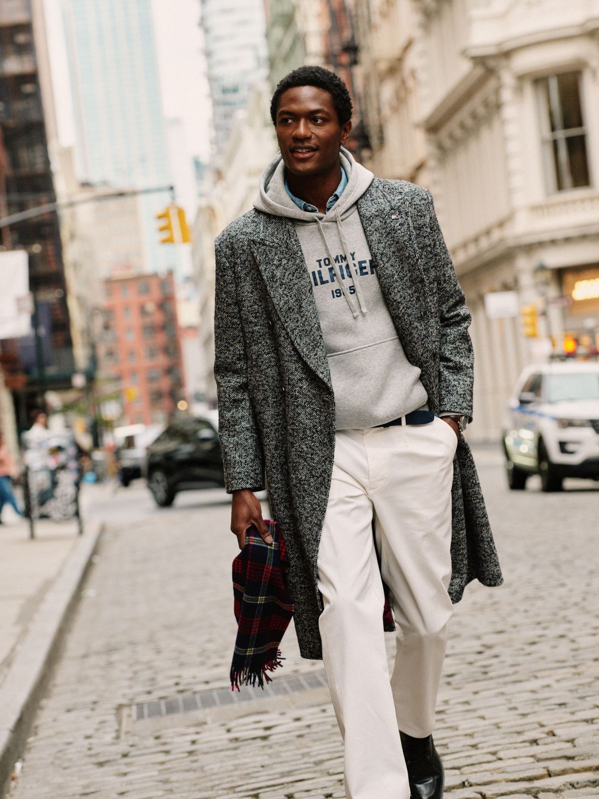 New York Label Donegal Wool-Blend Coat — Black White