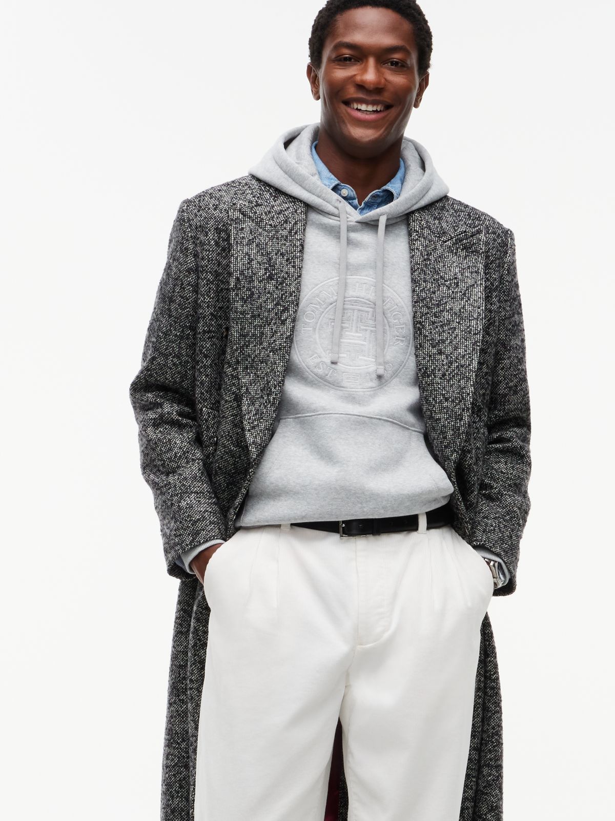 New York Label Donegal Wool-Blend Coat — Black White