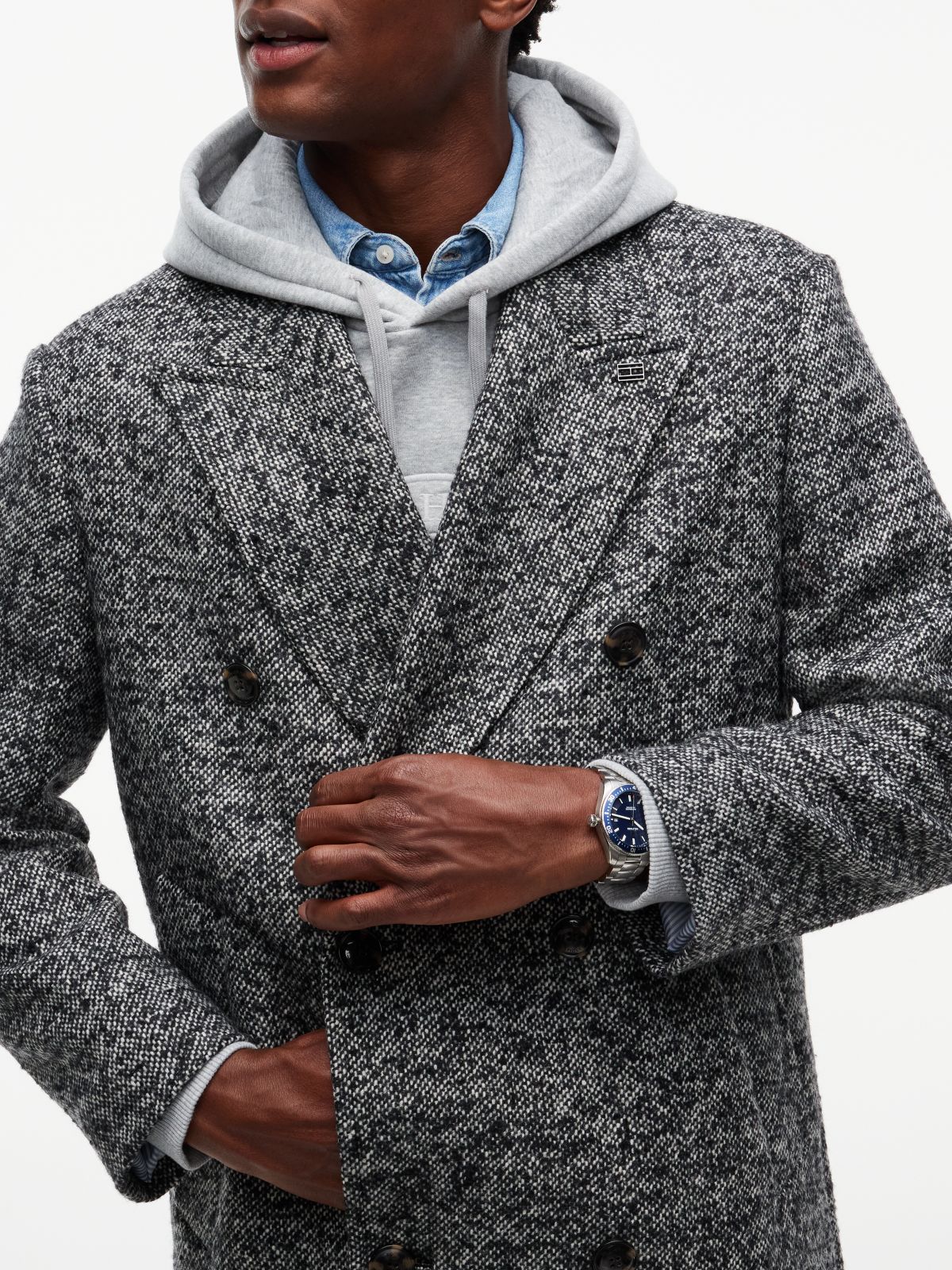 New York Label Donegal Wool-Blend Coat — Black White