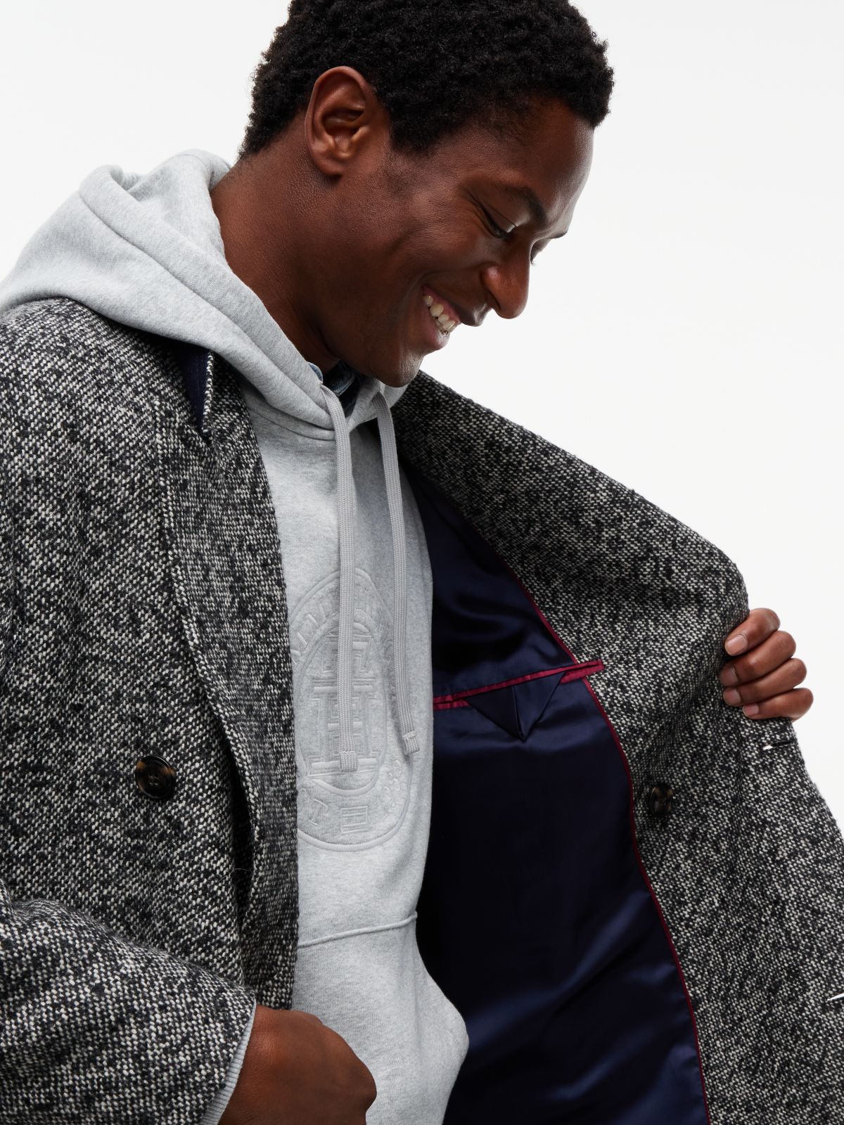 New York Label Donegal Wool-Blend Coat — Black White