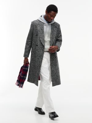 New York Label Donegal Wool-Blend Coat, Black White