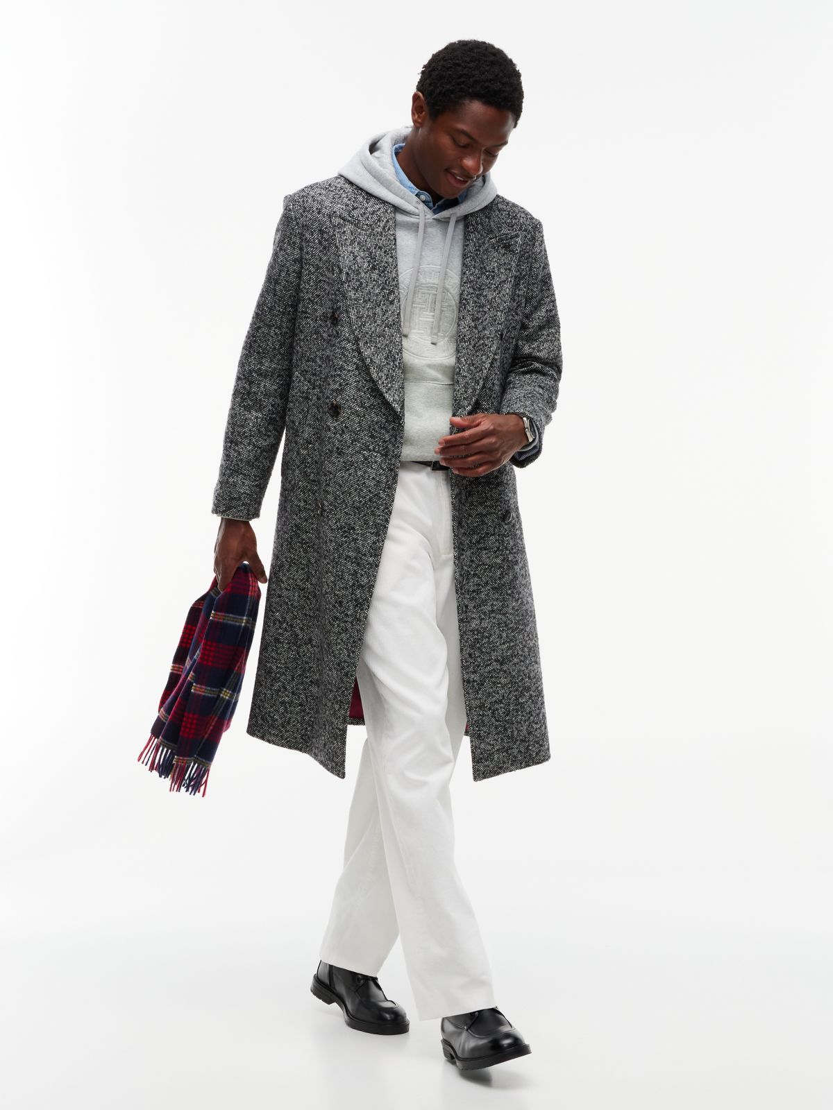 New York Label Donegal Wool-Blend Coat — Black White