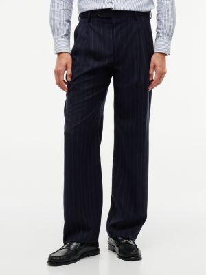 New York Label Pinstriped Relaxed Straight Pant, Navy White