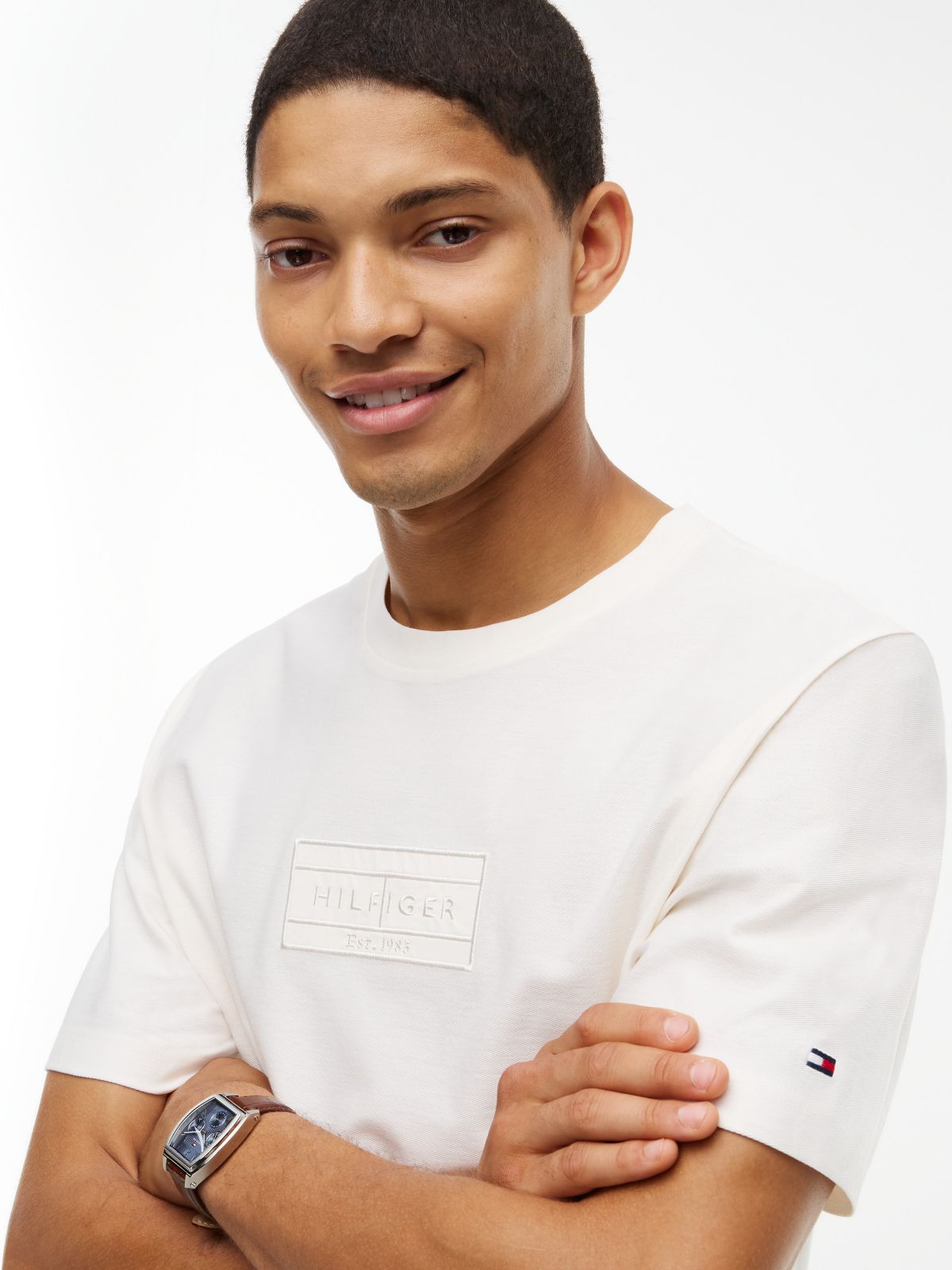 Embroidered Flag Logo T-Shirt — Ivory Petal