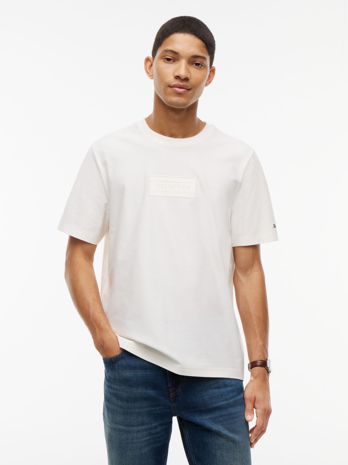 Embroidered Flag Logo T-Shirt — Ivory Petal