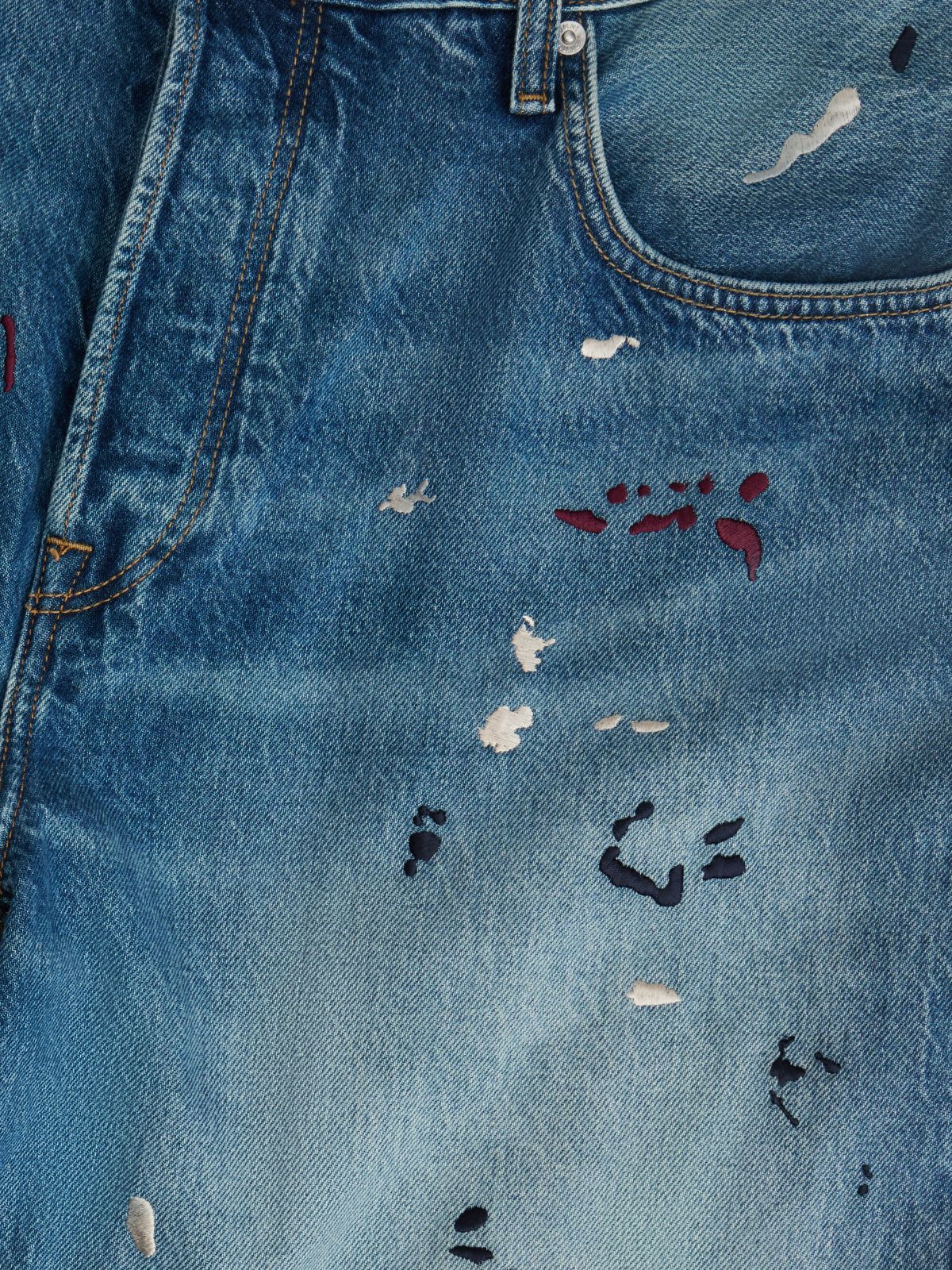 Embroidered Paint Splatter Loose Jean — Keith Indigo