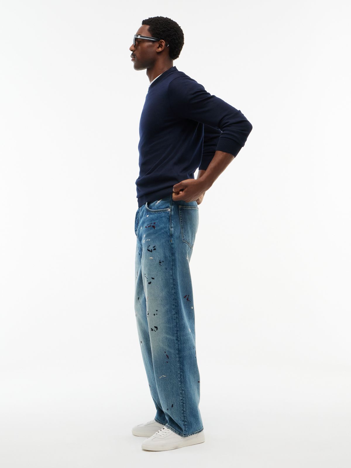 Embroidered Paint Splatter Loose Jean — Keith Indigo