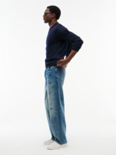 Embroidered Paint Splatter Loose Jean — Keith Indigo 3