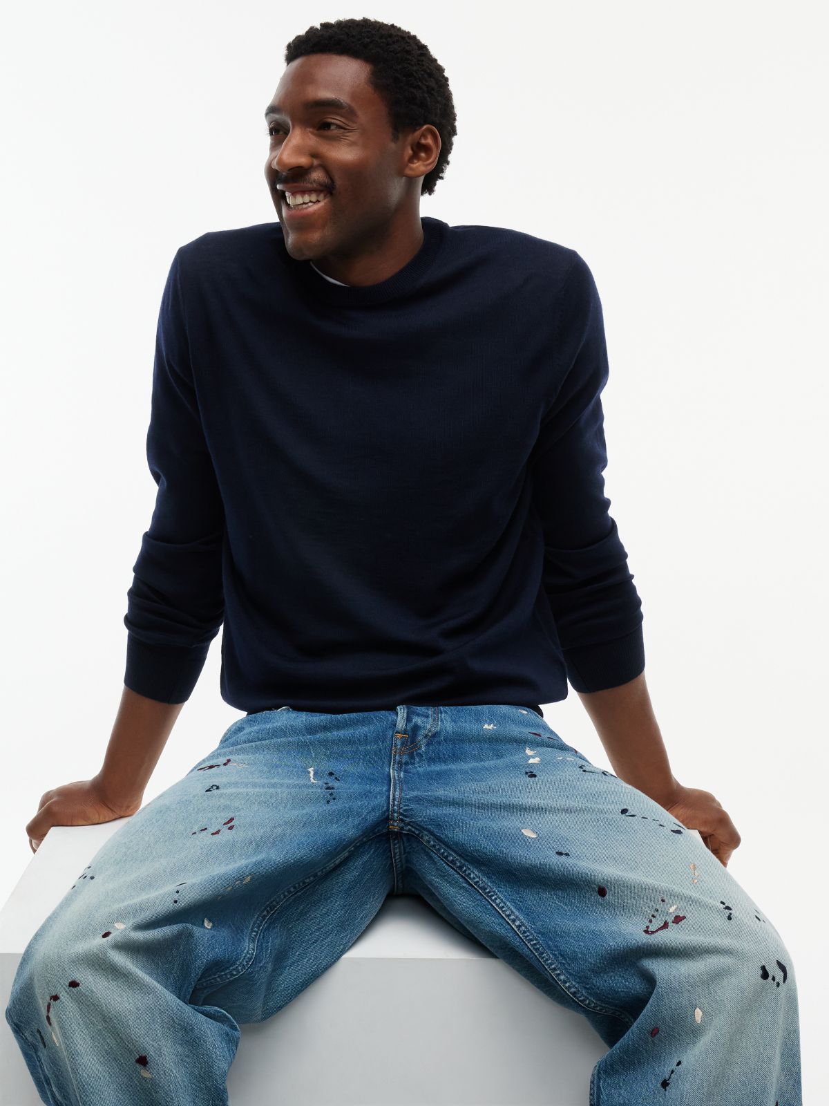 Embroidered Paint Splatter Loose Jean — Keith Indigo