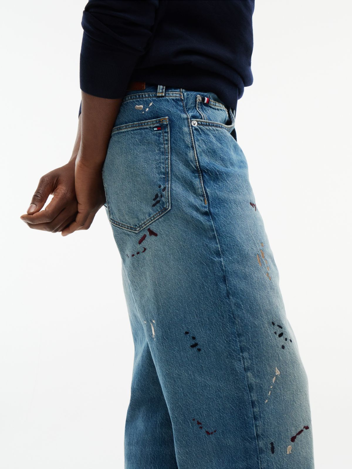 Embroidered Paint Splatter Loose Jean — Keith Indigo
