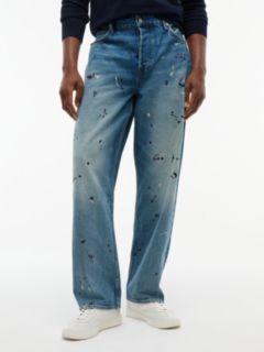 Embroidered Paint Splatter Loose Jean — Keith Indigo 1