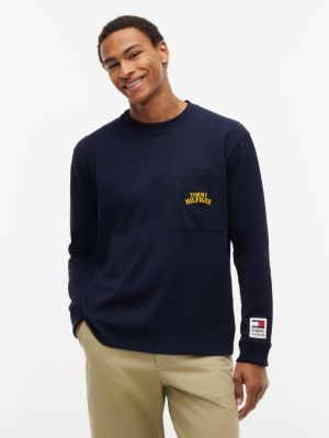 Relaxed Fit Varsity Logo Pocket T-Shirt, Navy Blue