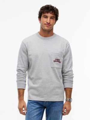 Relaxed Fit Varsity Logo Pocket T-Shirt, Light Grey Heather
