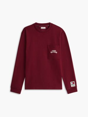 Мужская футболка Tommy Hilfiger Relaxed Fit Varsity Logo Pocket, цвет: Бордовый — фото 5