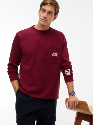 Мужская футболка Tommy Hilfiger Relaxed Fit Varsity Logo Pocket, цвет: Бордовый — фото 3
