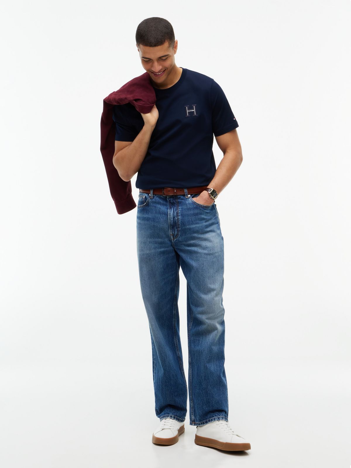 Embroidered H-Logo T-Shirt — Navy Blue