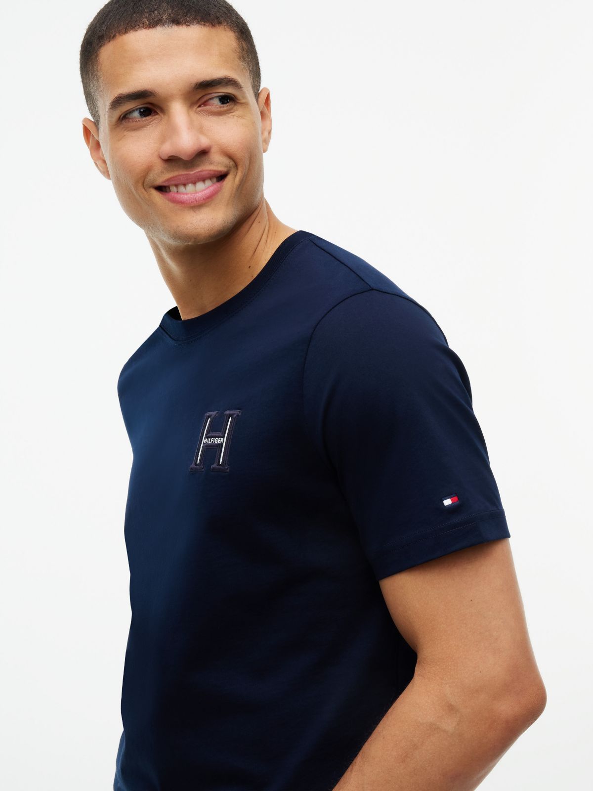 Embroidered H-Logo T-Shirt — Navy Blue