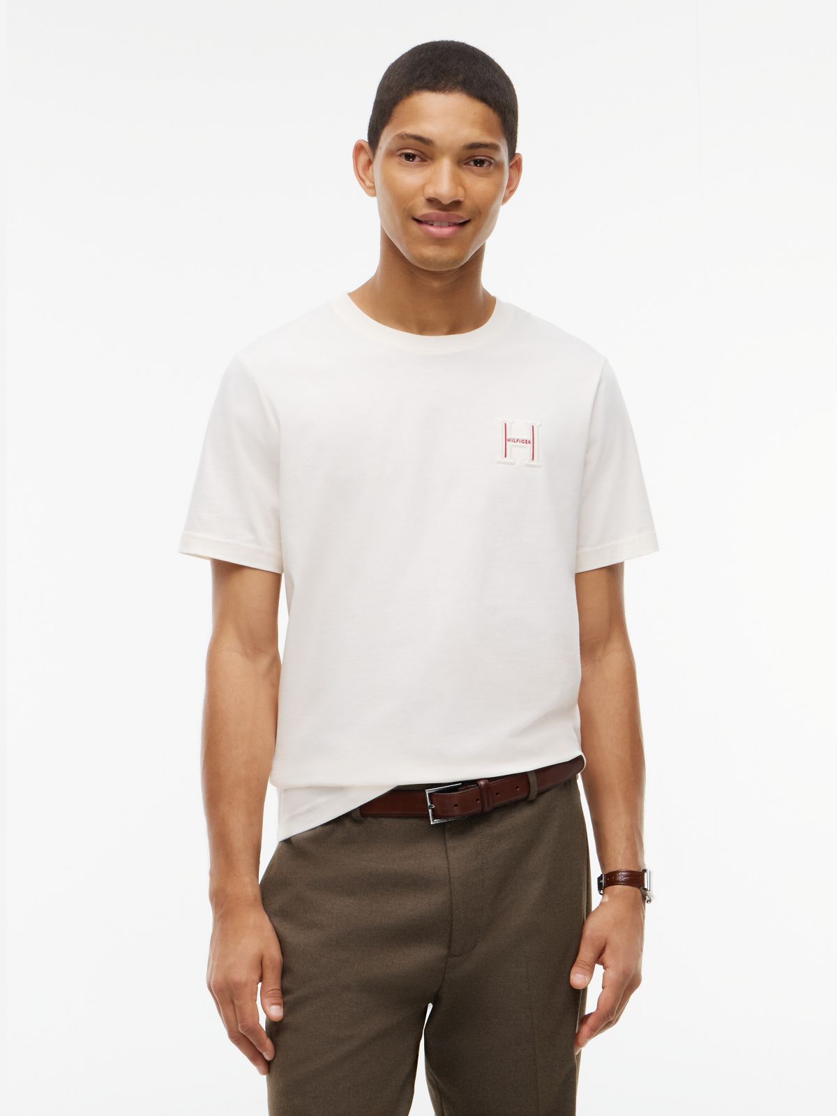 Embroidered H-Logo T-Shirt — Ivory Petal