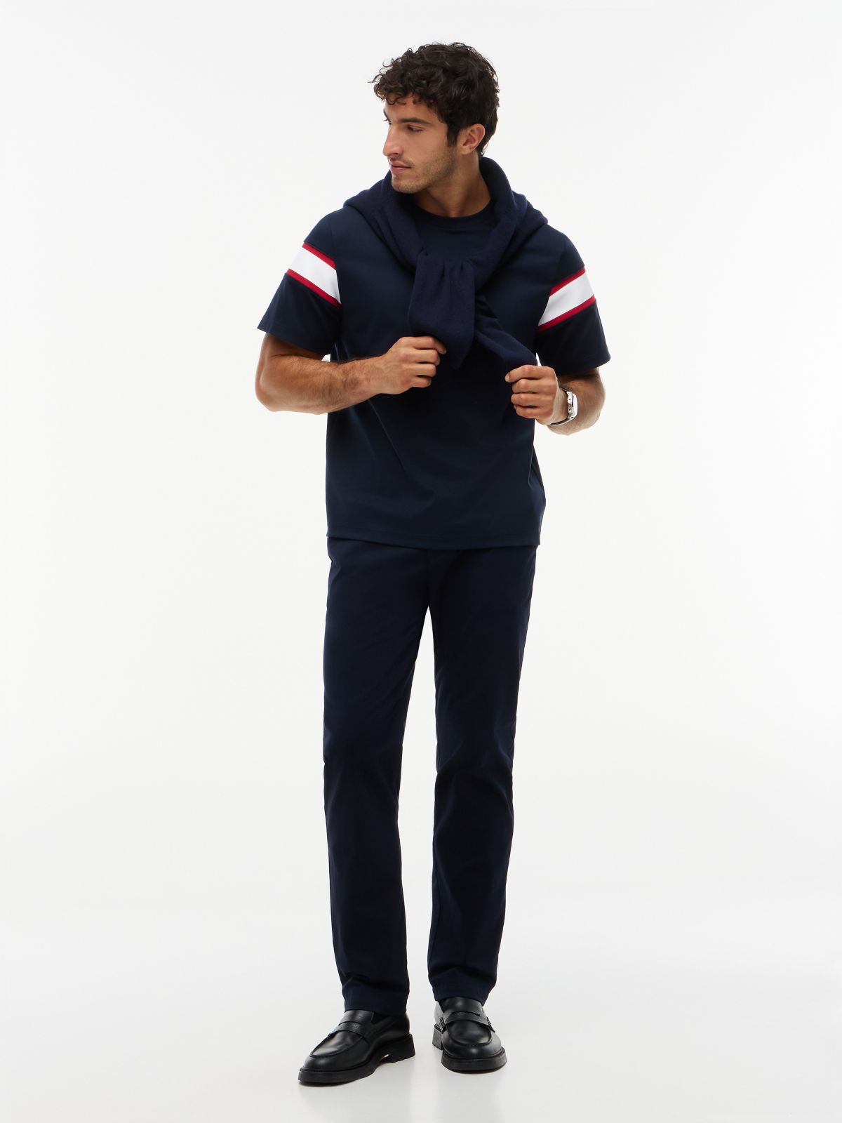 Varsity Stripe Interlock T-Shirt — Navy Blue