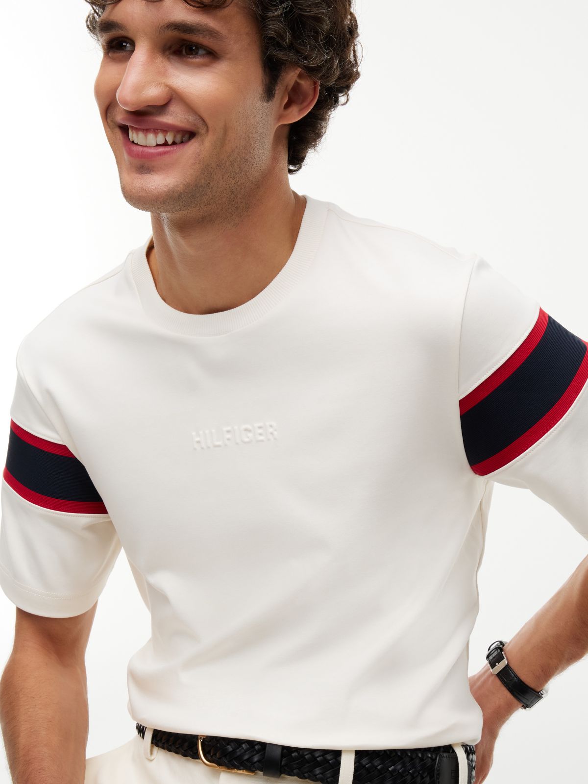 Varsity Stripe Interlock T-Shirt — Ivory Petal