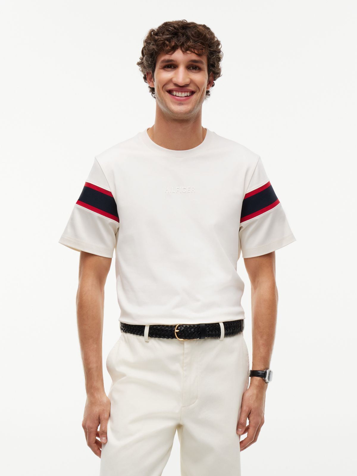 Varsity Stripe Interlock T-Shirt — Ivory Petal