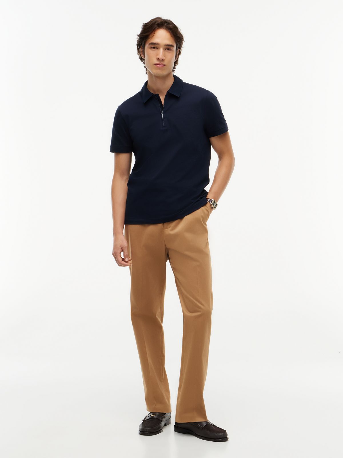 New York Label Regular Fit Performance Polo — Navy Blue