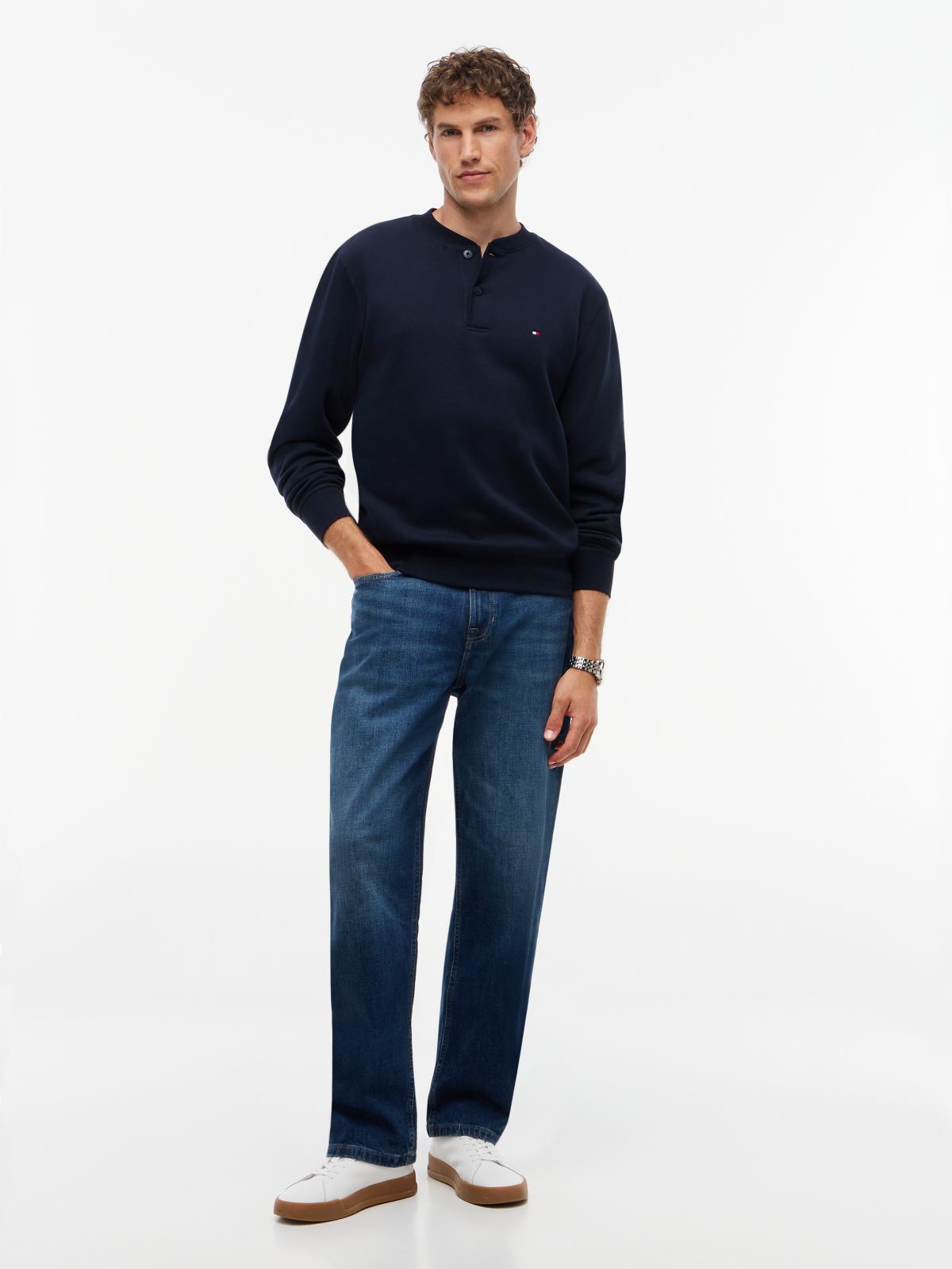 Fleece Henley Sweatshirt — Navy Blue
