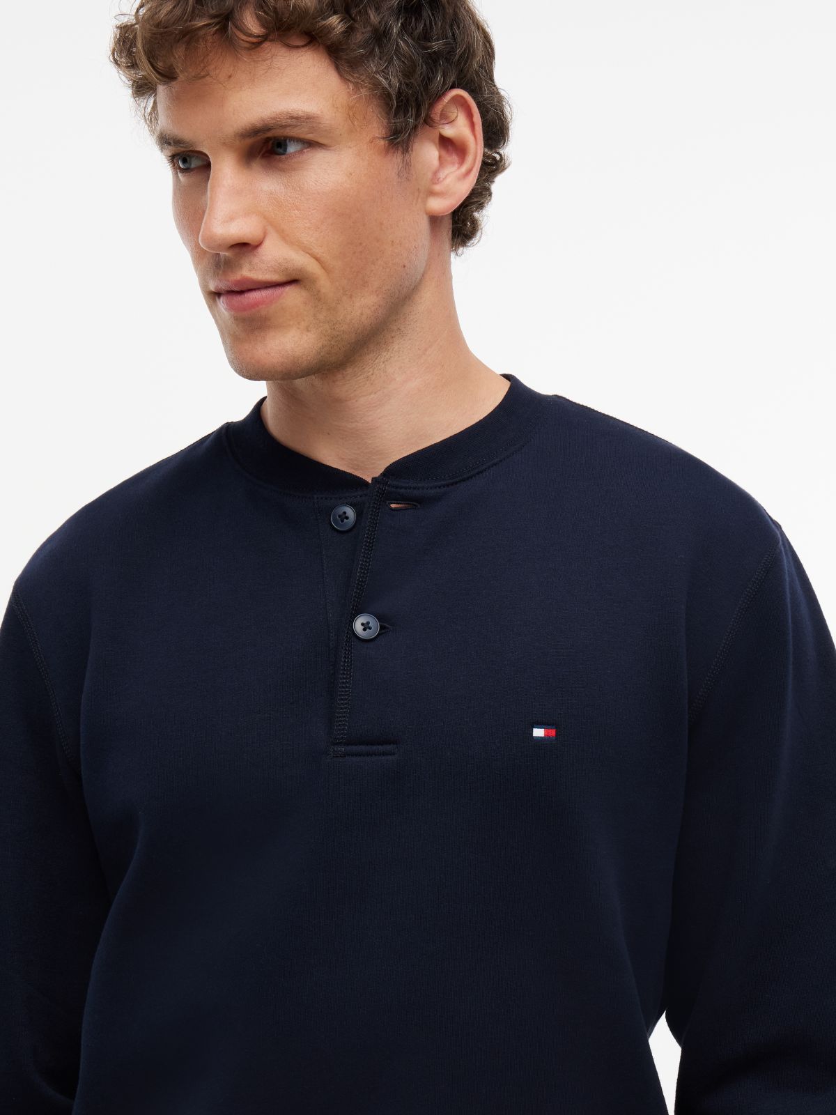 Fleece Henley Sweatshirt — Navy Blue