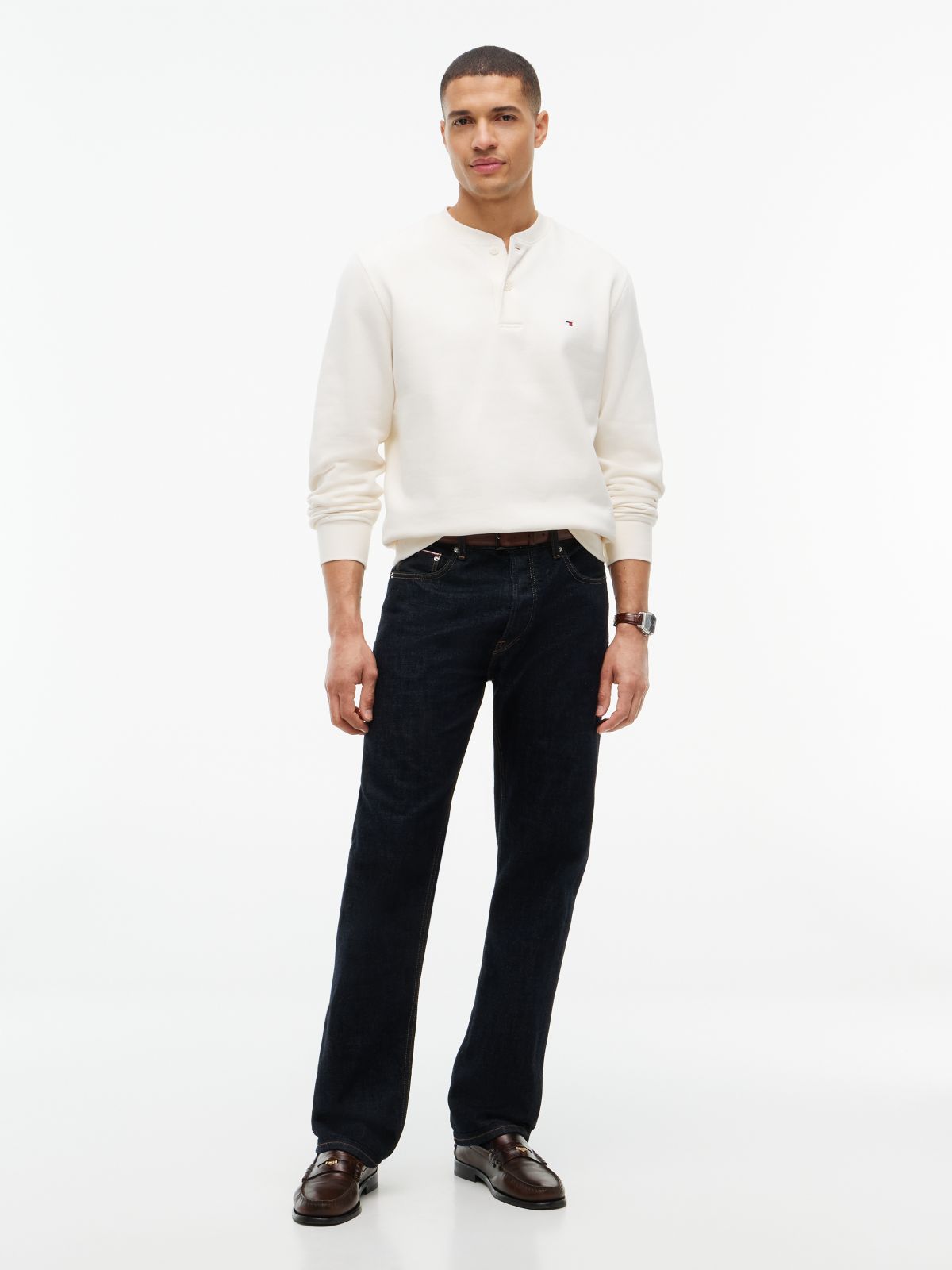 Fleece Henley Sweatshirt — Ivory Petal