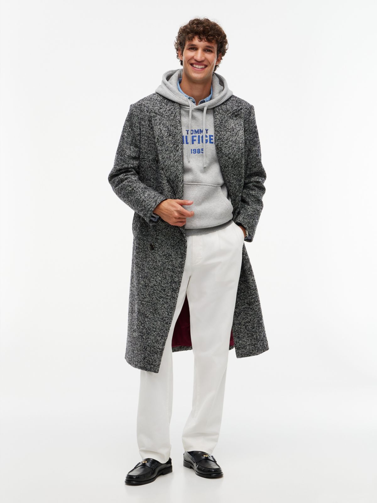 Classic Hilfiger Logo Flex Fleece Hoodie — Light Grey Heather
