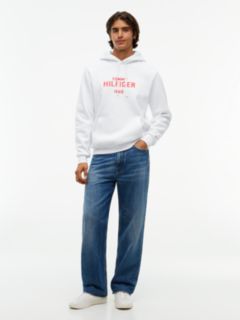 Classic Hilfiger Logo Flex Fleece Hoodie — White 2