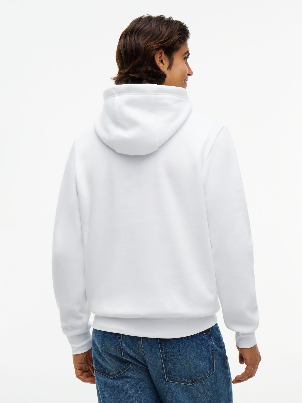 Classic Hilfiger Logo Flex Fleece Hoodie — White